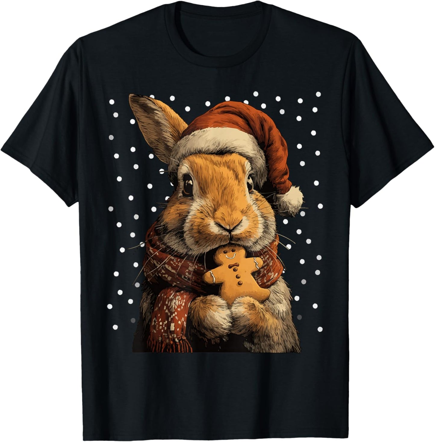 Christmas Rabbit in Santa Hat Gingerbread Cookie Snow Animal T-Shirt - T-Shirt | Black