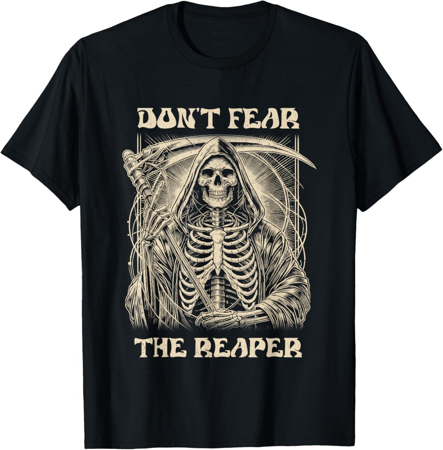 Vintage Retro Dont Fear The Reaper Halloween Graphic T-Shirt - T-Shirt | Black