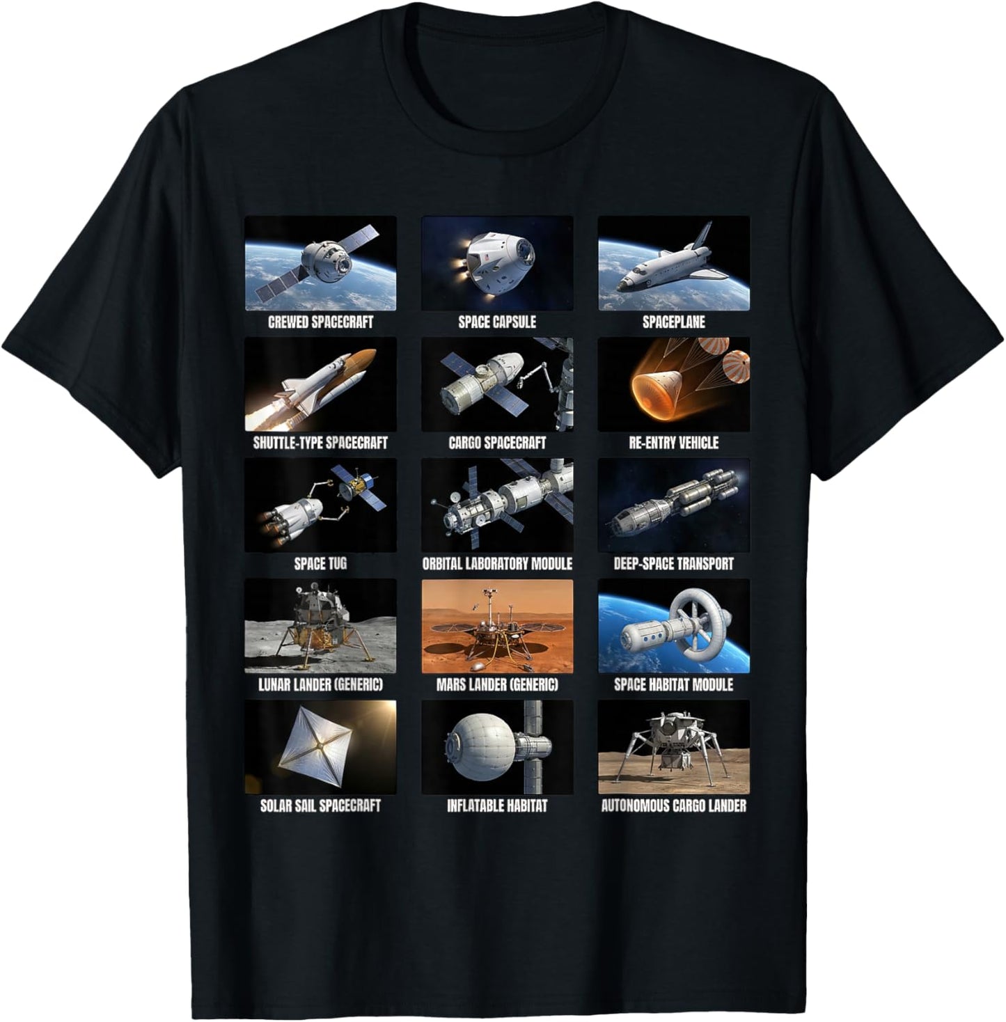 Spaceship Types Space Exploration Chart Astronomy T-Shirt - T-Shirt | Black
