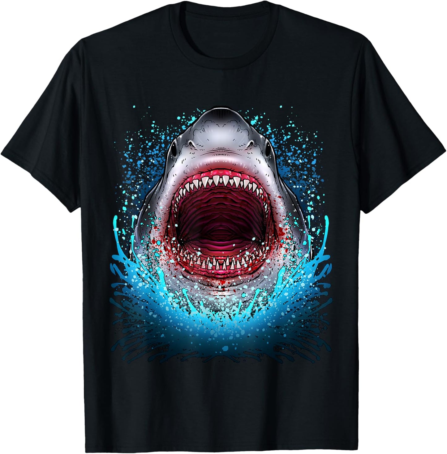 Great White Shark Open Mouth Teeth Beach Ocean Animal T-Shirt - T-Shirt | Black