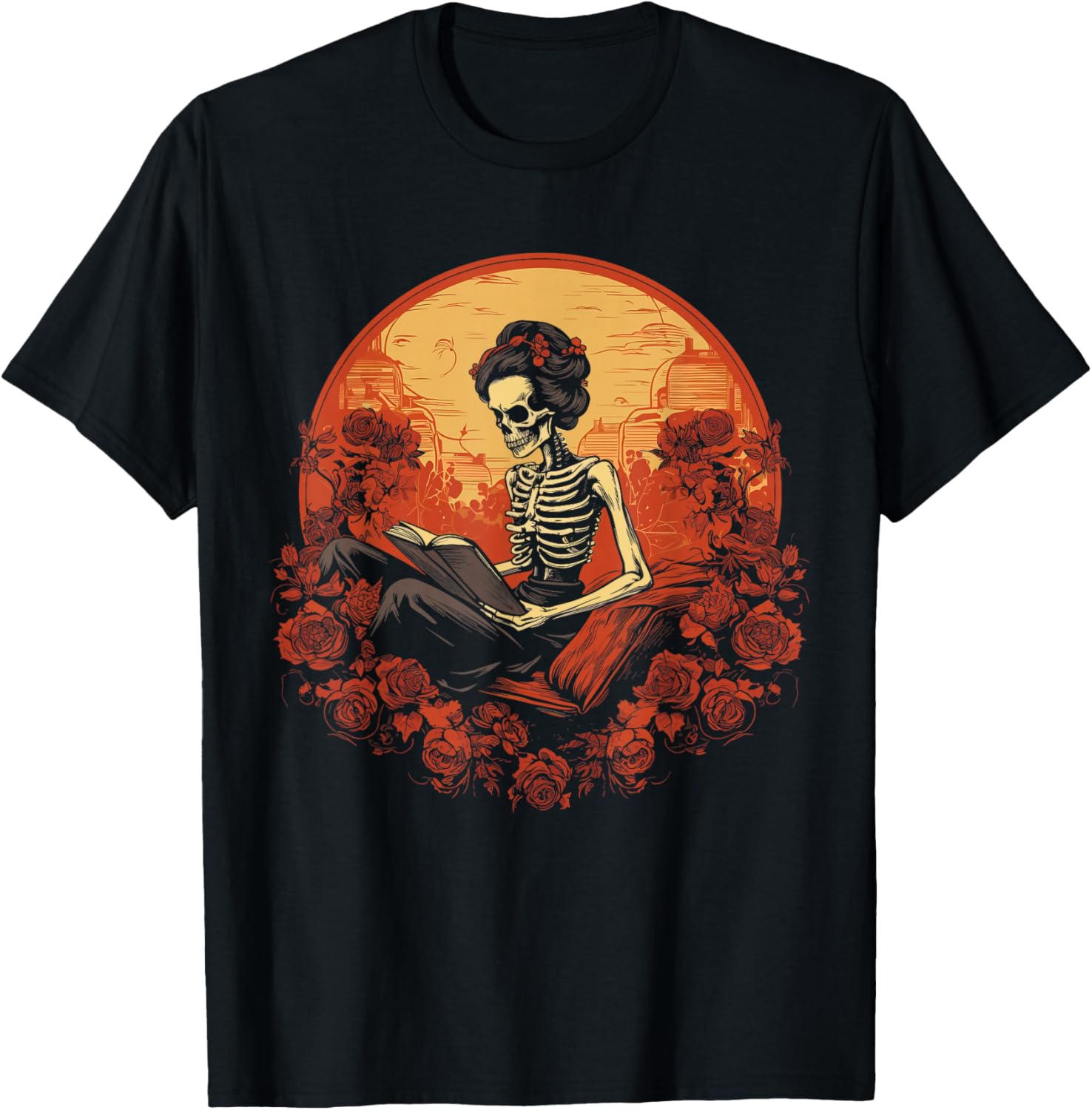 Vintage Spooky Bookworm Reader Skeleton Women, Girls T-Shirt - T-Shirt | Black