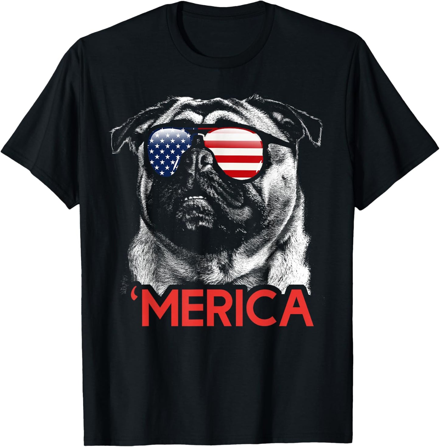 Merica Pug American Flag 4th of July Independence Day Women Men T-Shirt - T-Shirt | Black