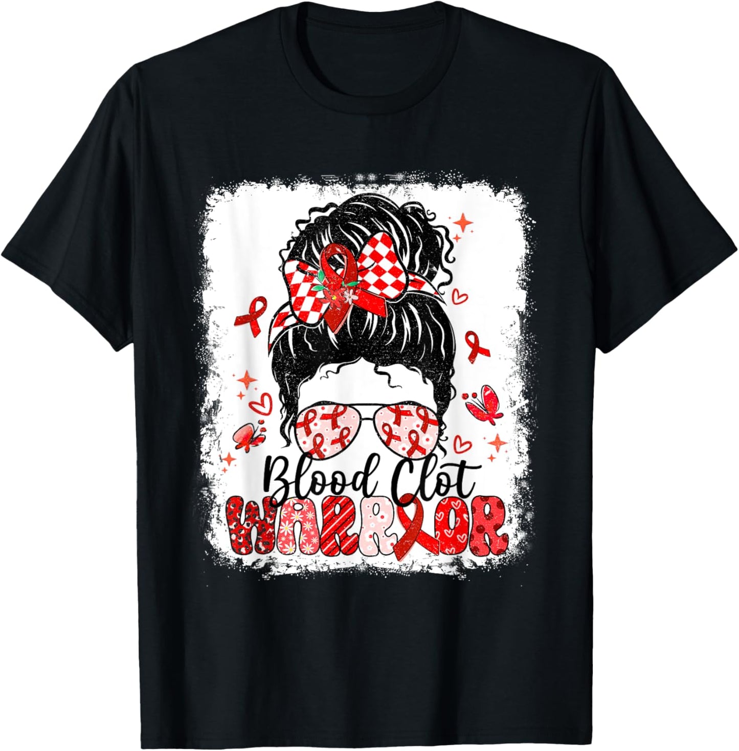 Warrior Messy Bun Red Ribbon Blood Clot Awareness T-Shirt - T-Shirt | Black