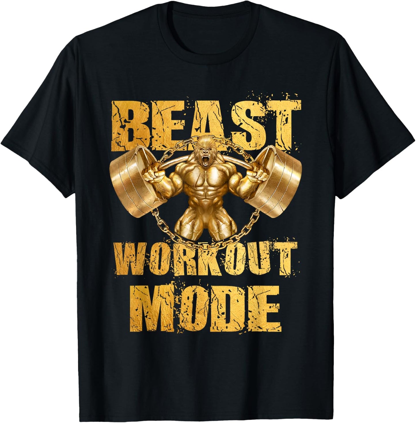 Gorilla Beast Workout Mode Gold Lifting Weights Gym - Gift T-Shirt - T-Shirt | Black