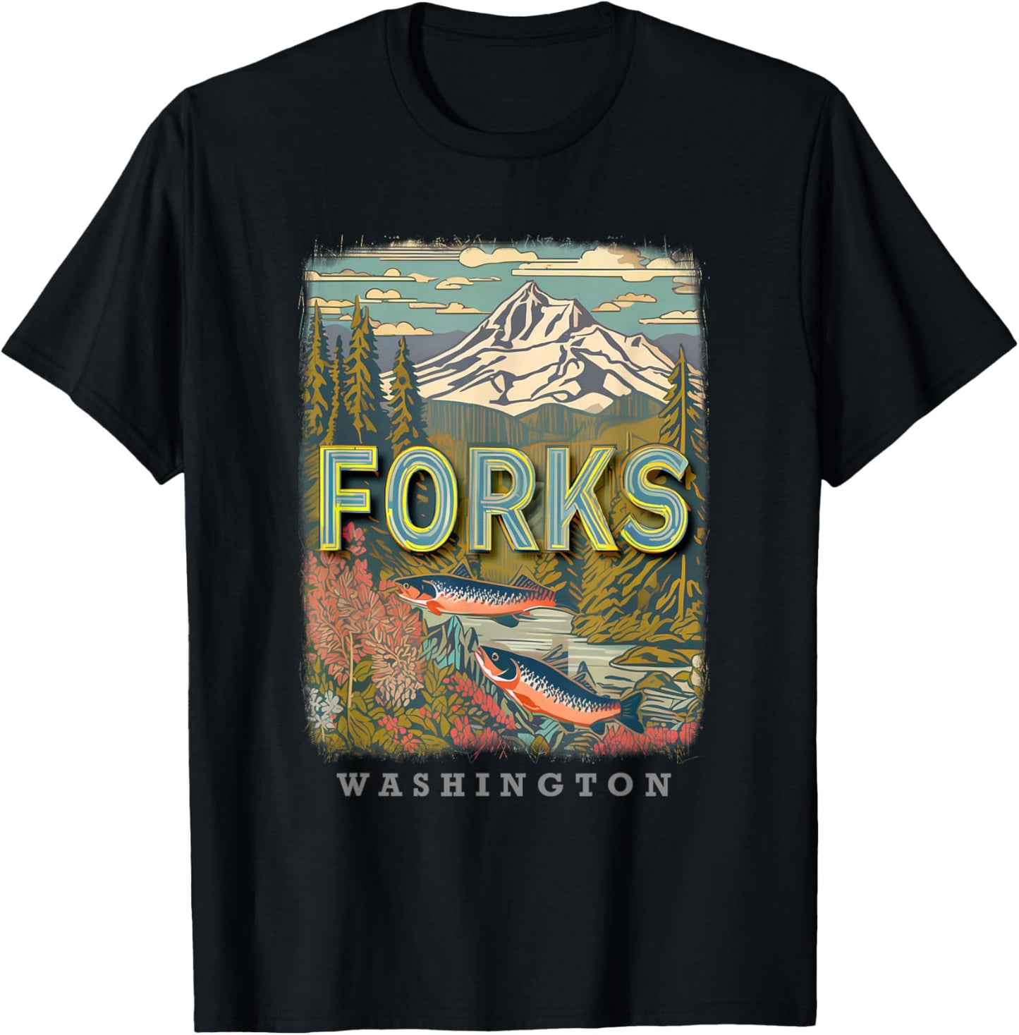 Forks Washington WA Outdoor Adventures SD515 T-Shirt - T-Shirt | Black