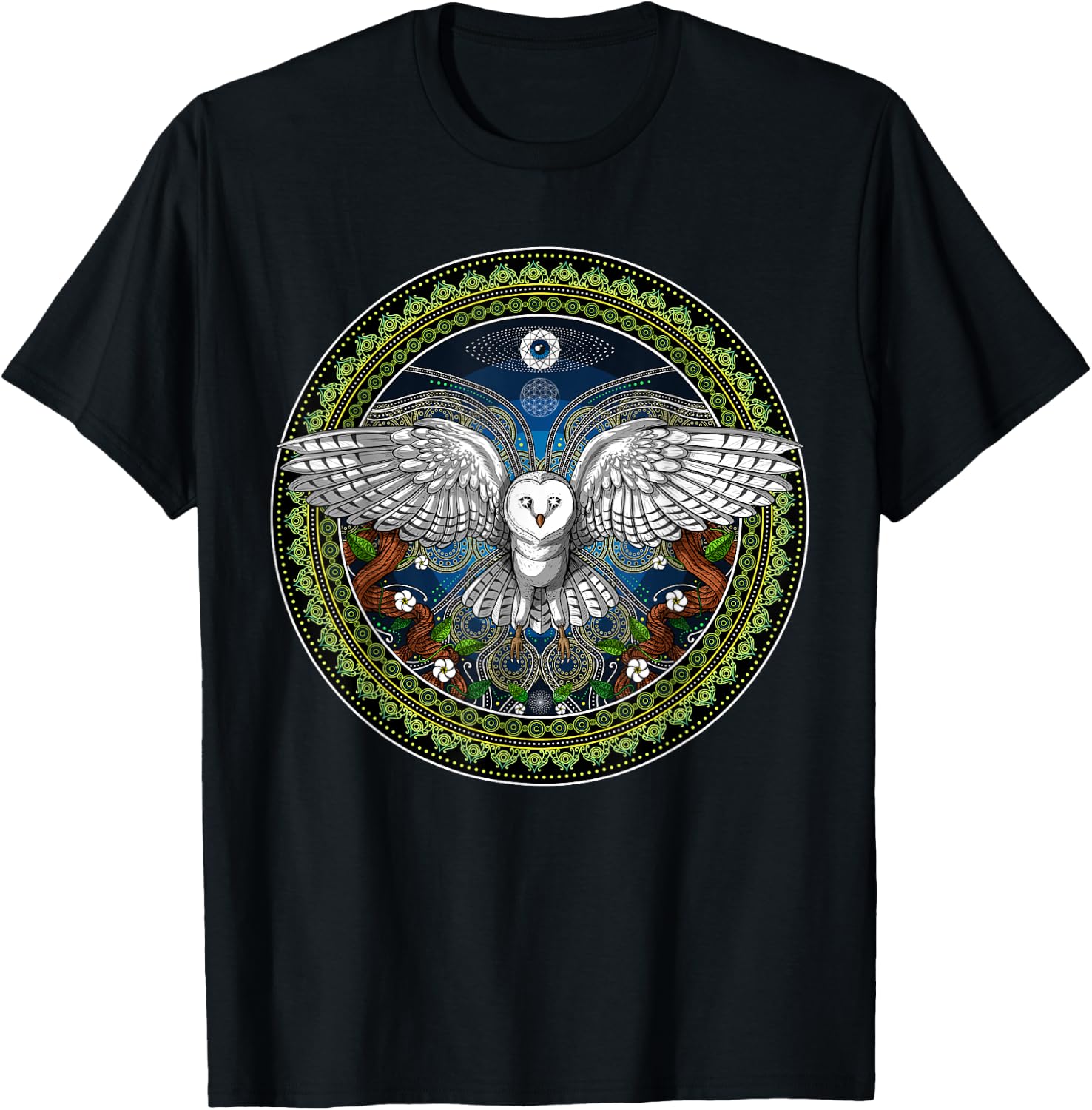 Owl Bird Psychedelic Sacred Geometry T-Shirt - T-Shirt | Black