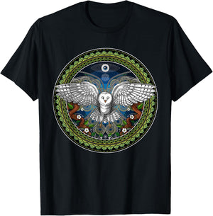 Owl Bird Psychedelic Sacred Geometry T-Shirt - T-Shirt | Black