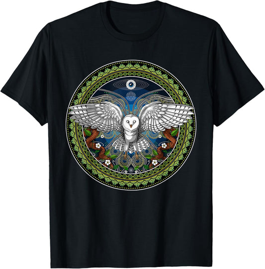 Owl Bird Psychedelic Sacred Geometry T-Shirt - T-Shirt | Black