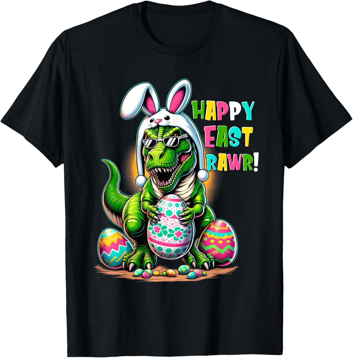 Happy Eastrawr Easter Day T Rex Dinosaur Dino Boys Kids Girl T-Shirt - T-Shirt | Black