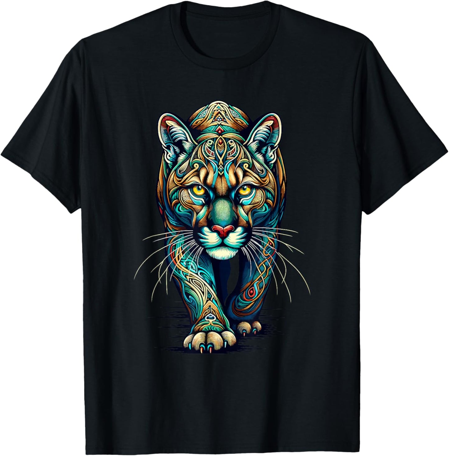 Mandala Art Cougars Cougar Mountain Lion Puma T-Shirt - T-Shirt | Black