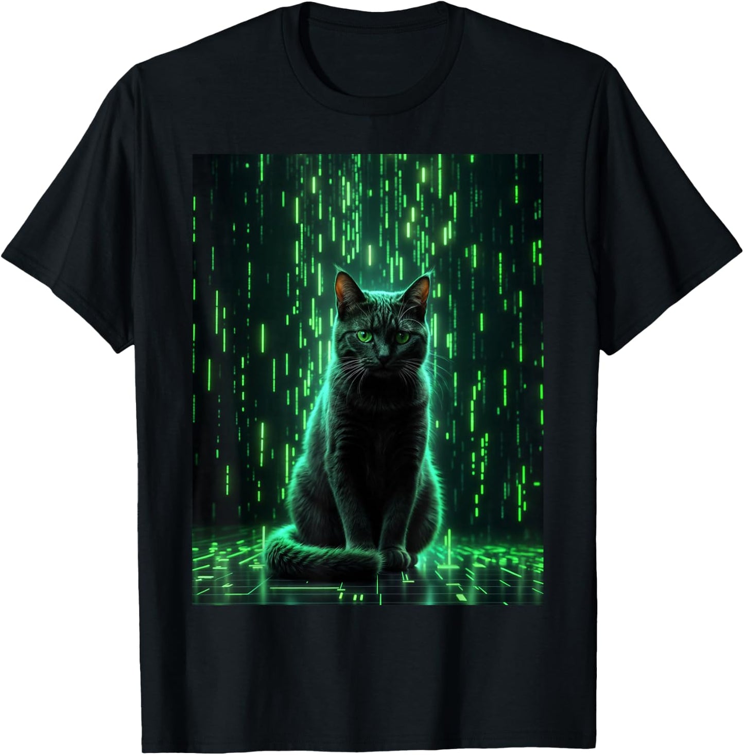 Cool Matrix Cat Art T-Shirt - T-Shirt | Black