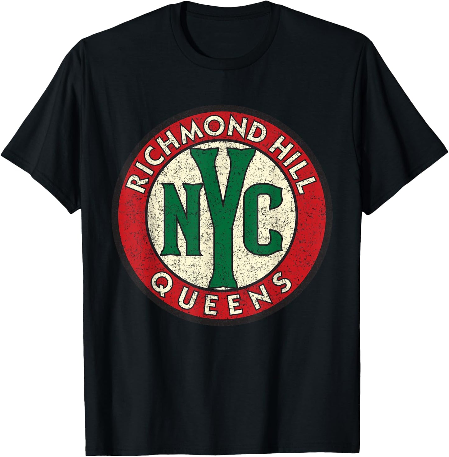 Richmond Hill Queens NYC Circle Sign Distressed Print T-Shirt - T-Shirt | Black