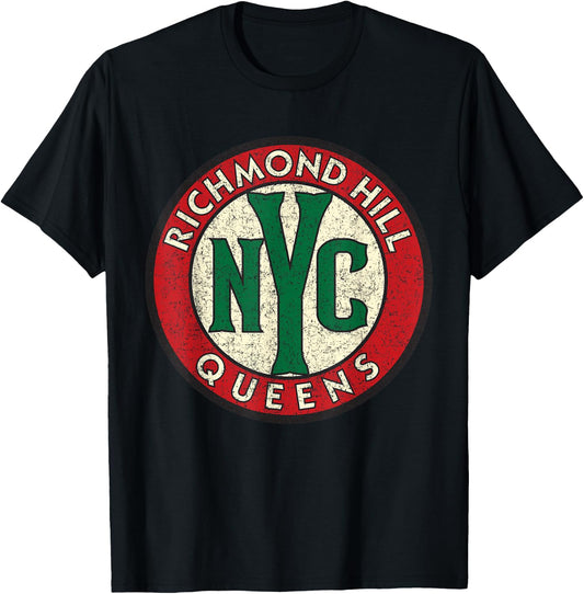 Richmond Hill Queens NYC Circle Sign Distressed Print T-Shirt - T-Shirt | Black