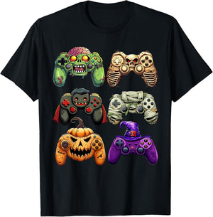 Halloween Skeleton Zombie Gaming Controllers Mummy Boys Kids T-Shirt - T-Shirt | Black