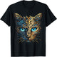 Cat Fantasy Blue Eyes Mandala Animal Art Cat T-Shirt - T-Shirt | Black