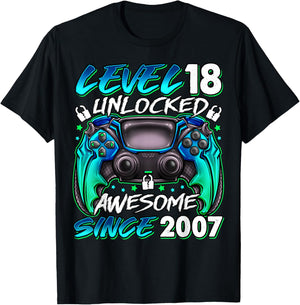 Level 18 Unlocked 18 Year Old Gifts Boys 18th Birthday Boy T-Shirt - T-Shirt | Black