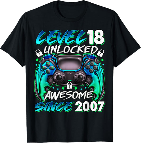 Level 18 Unlocked 18 Year Old Gifts Boys 18th Birthday Boy T-Shirt - T-Shirt | Black