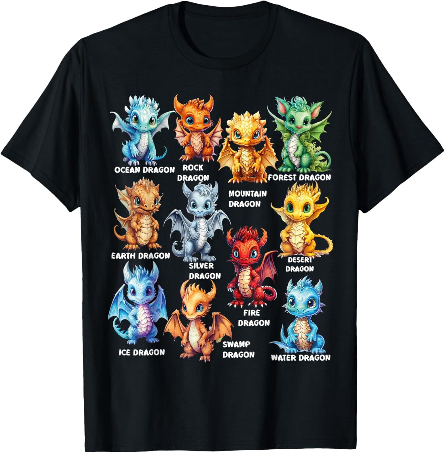 Types Of Dragons Cool Dragon Kids Toddler Boys Girls T-Shirt - T-Shirt | Black