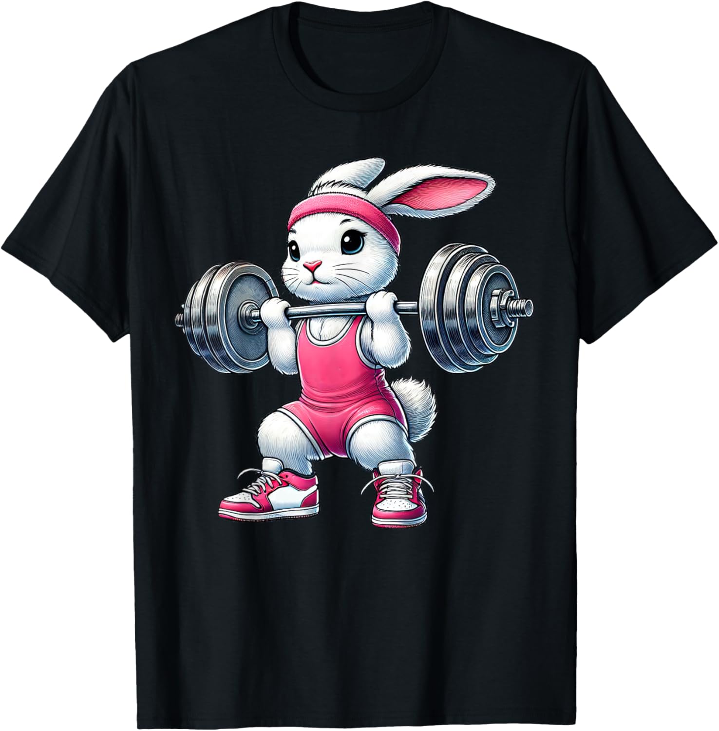 Easter Bunny Lifting Weight Gym Fitness Workout Training T-Shirt - T-Shirt | Black