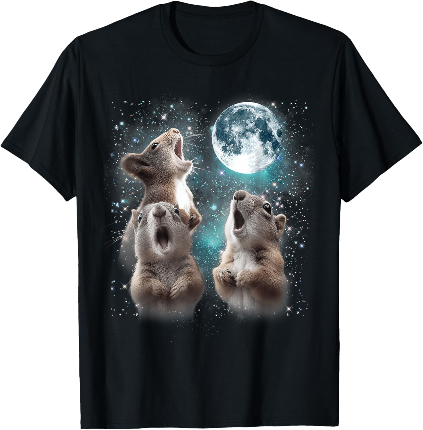3 Squirrel Moon Howling Squirrel Head Funny Women T-Shirt - T-Shirt | Black