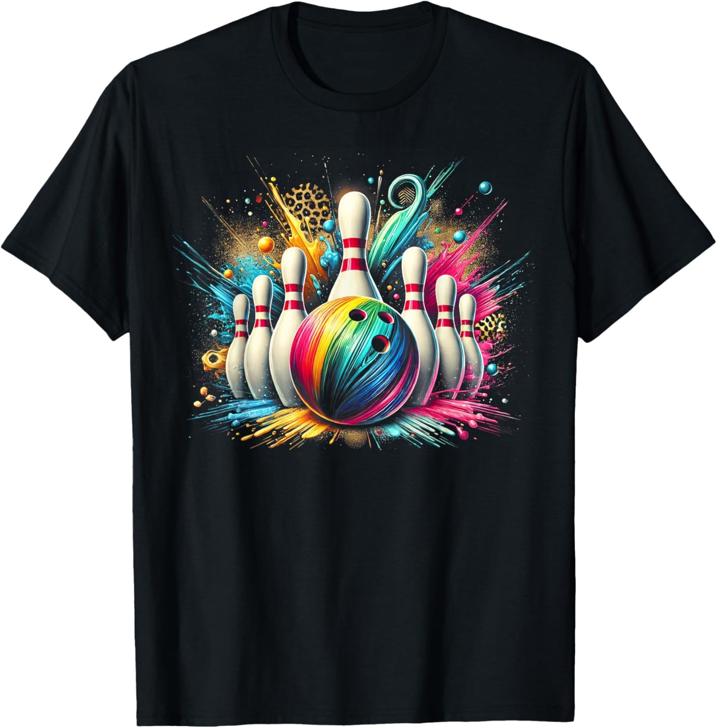 Colorful Bowling Game Day Bowling Flames Ball T-Shirt - T-Shirt | Black