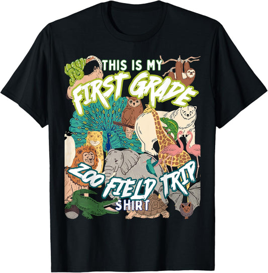 First Grade Zoo Field Trip Matching Student Teacher Class T-Shirt - T-Shirt | Black