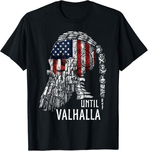Until Valhalla, Skull American Flag, Viking US Patriot T-Shirt - T-Shirt | Black