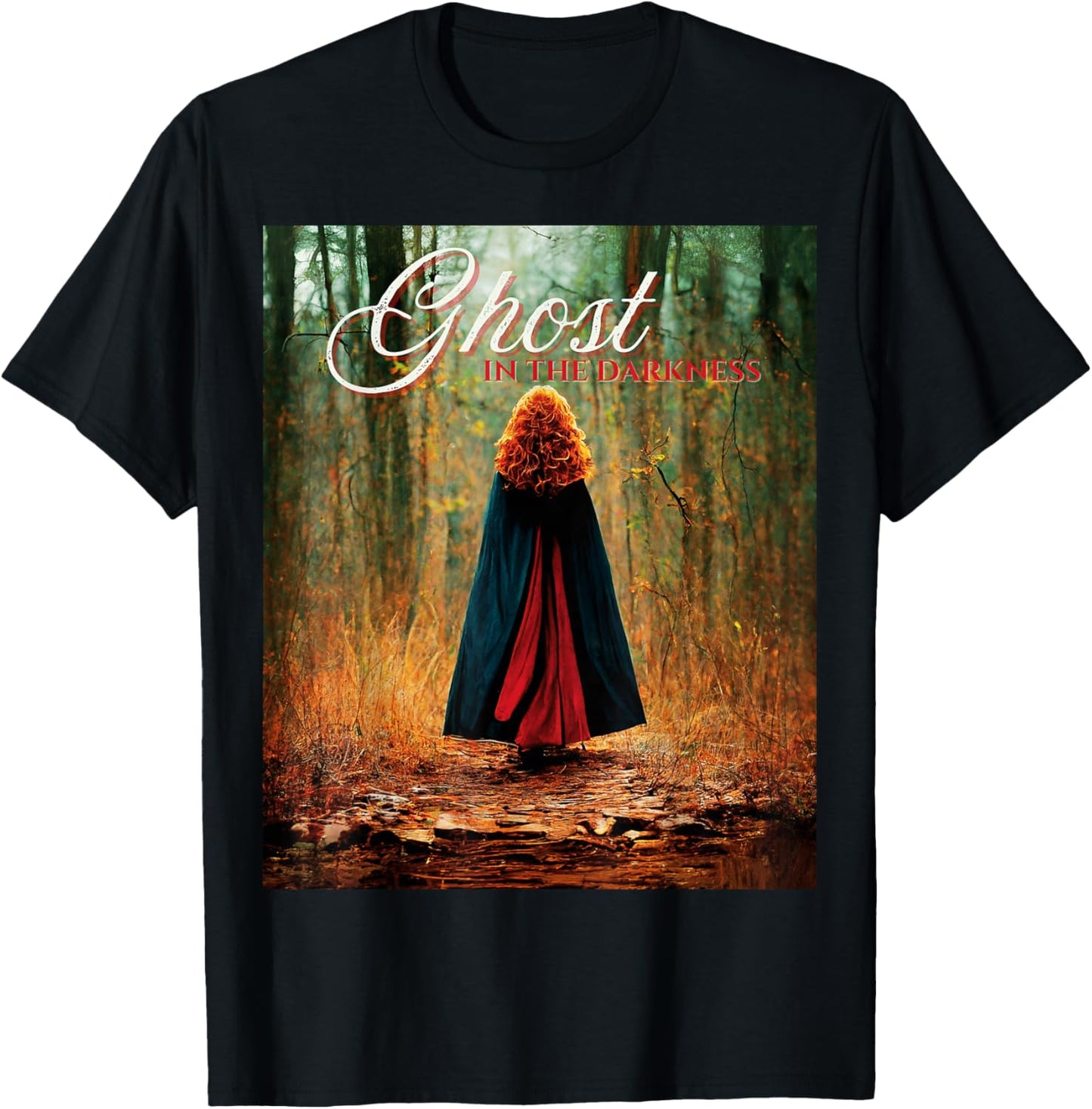 Ghost in the Darkness Halloween Graphic , -Adults, Black, Small, Short Sleeve, Classic Fit T-Shirt - T-Shirt | Black
