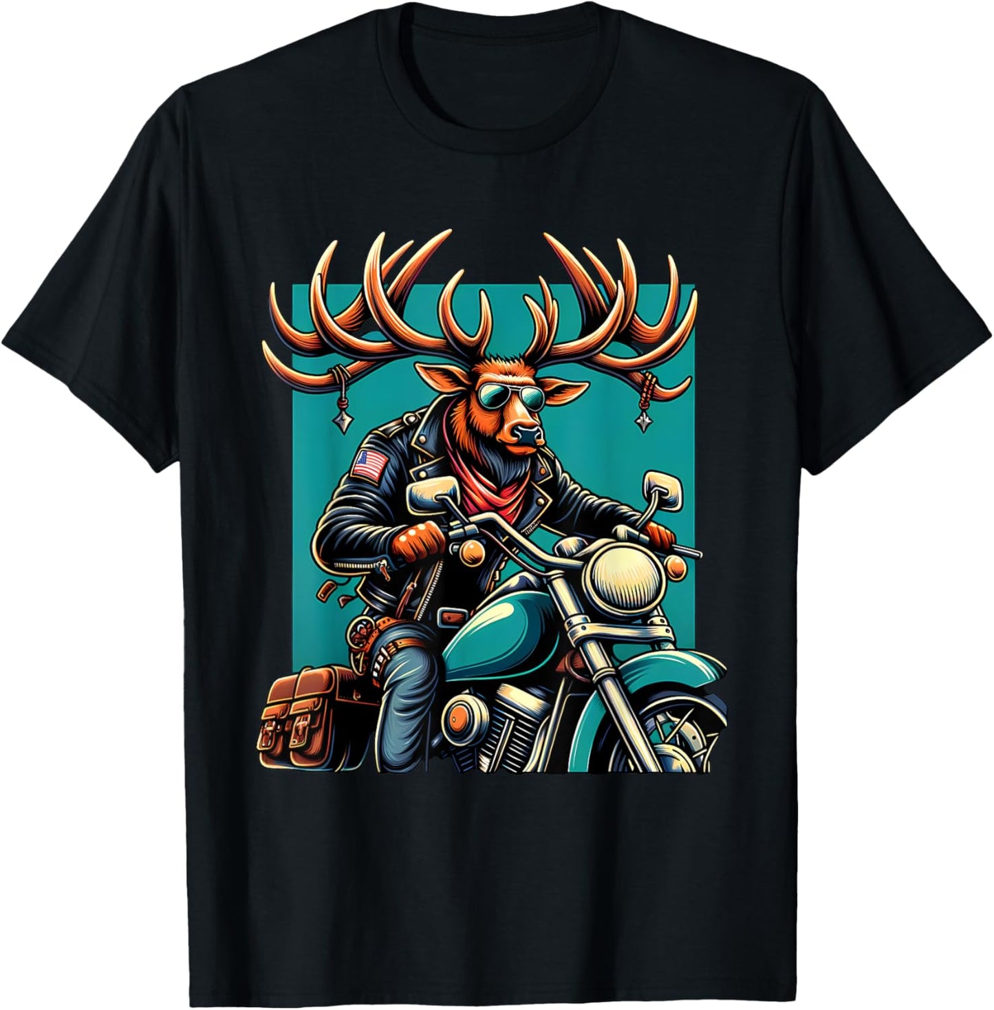 Biker Elk Riding Motorbike T-Shirt - T-Shirt | Black