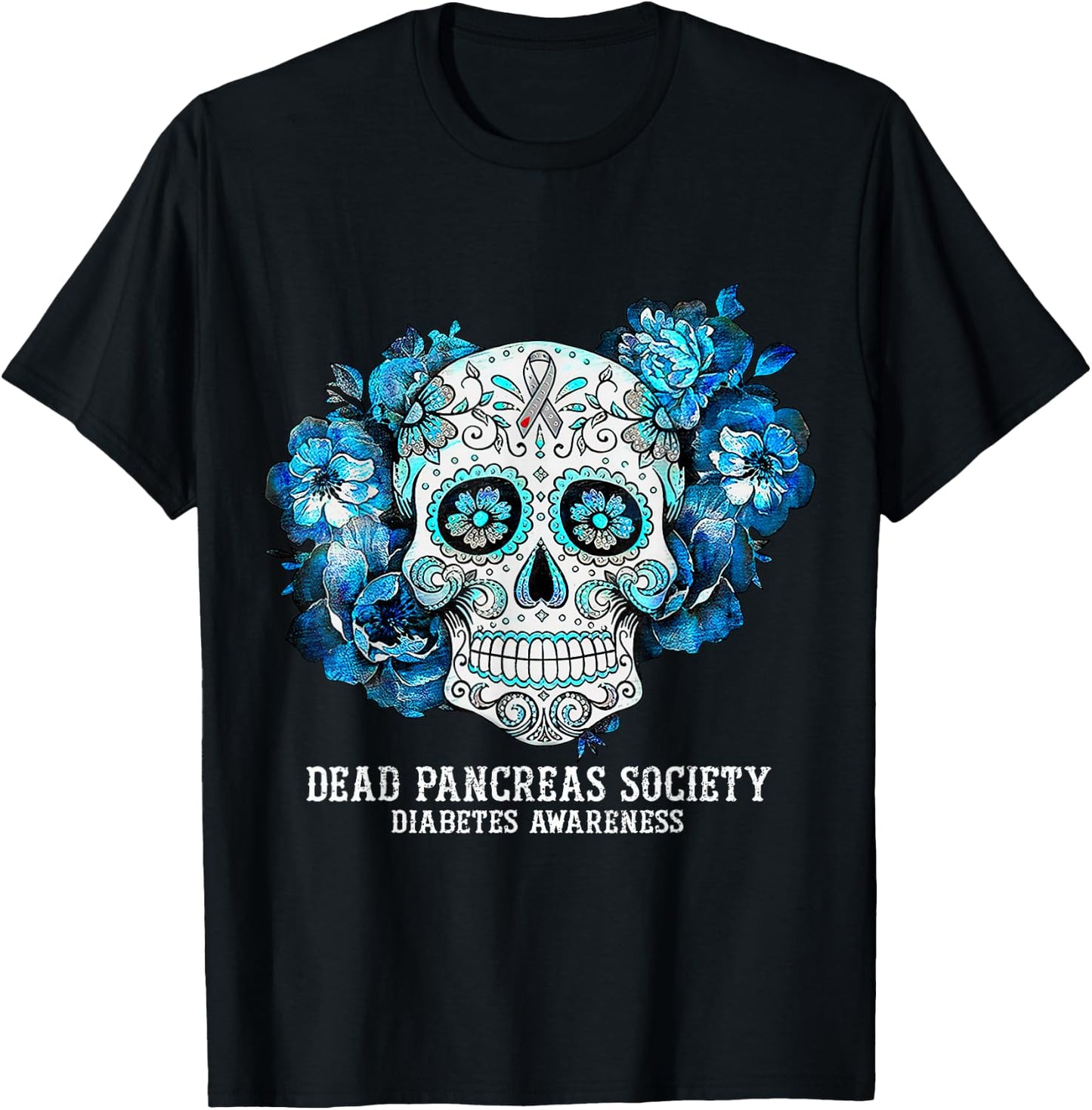 Diabetes Awareness Dead Pancreas Society Sugar Skull T-Shirt - T-Shirt | Black