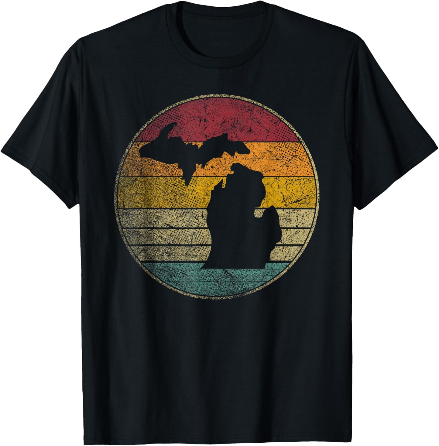 Michigan Vintage Distressed Retro Style Silhouette State T-Shirt - T-Shirt | Black