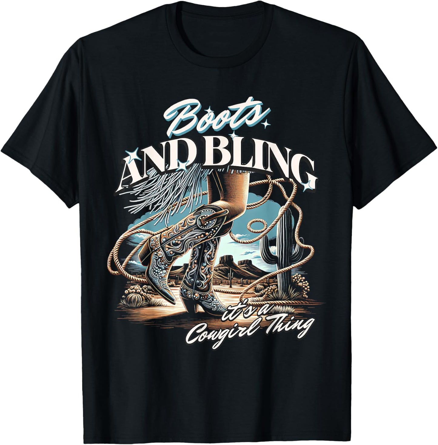 Boots & Bling its a Cowgirl Thing Cowgirl Melanin Rodeo T-Shirt - T-Shirt | Black