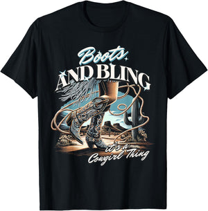 Boots & Bling its a Cowgirl Thing Cowgirl Melanin Rodeo T-Shirt - T-Shirt | Black