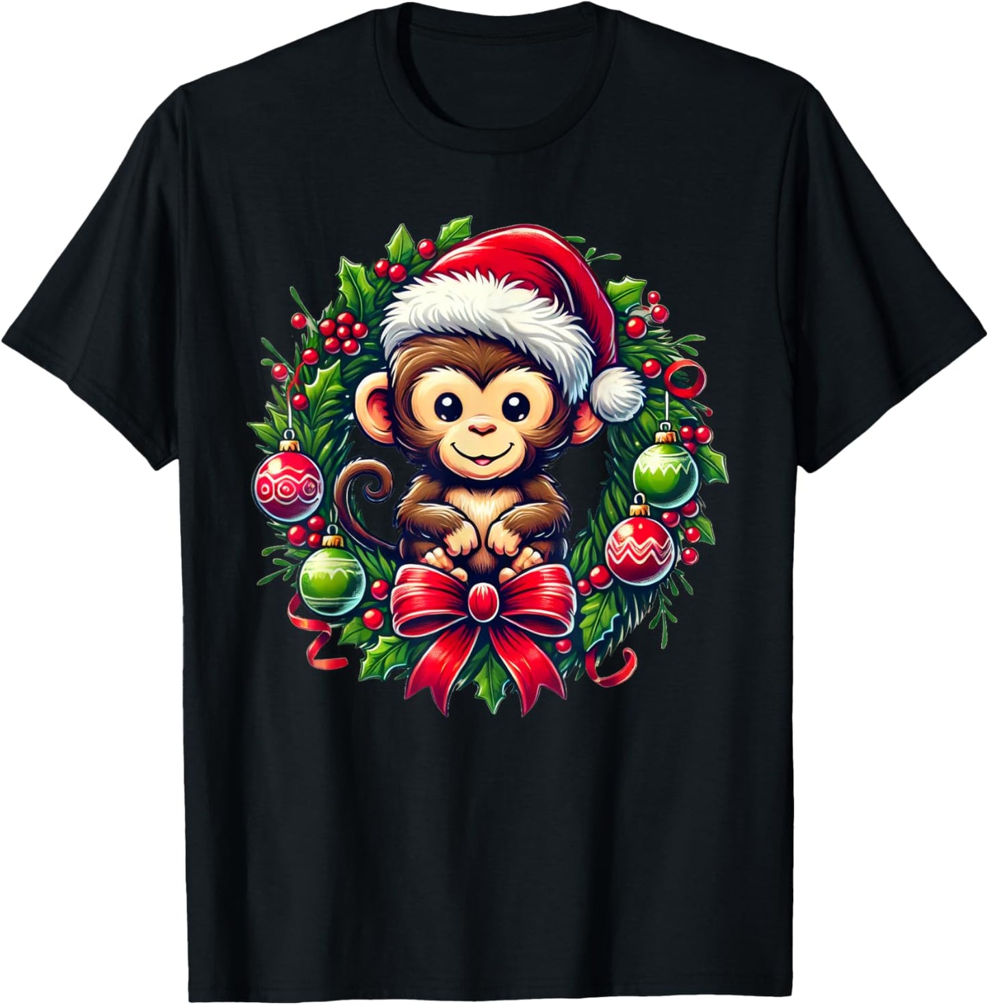 Monkey Santa Hat Christmas Xmas T-Shirt - T-Shirt | Black