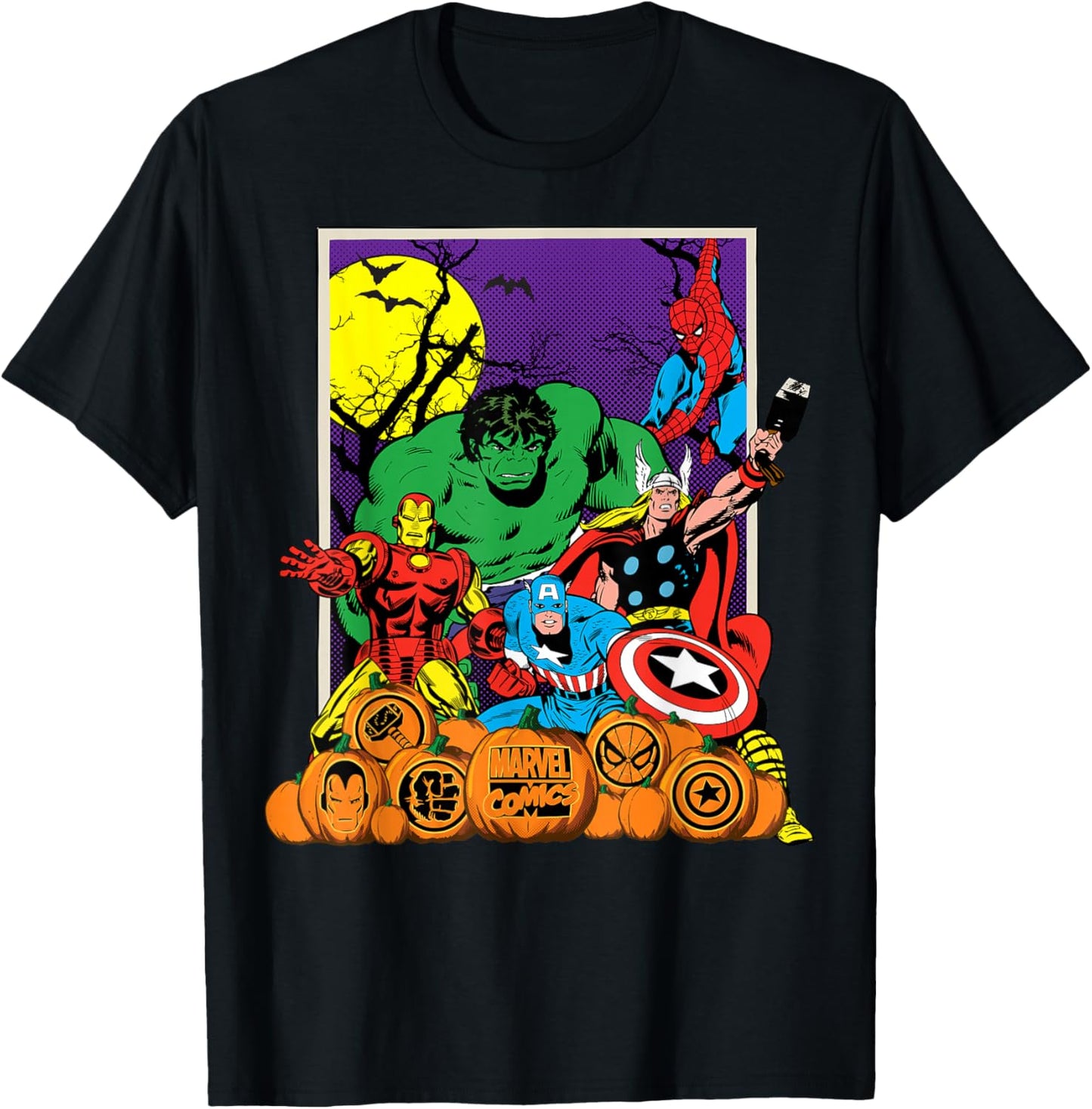 Marvel Comics Avengers Halloween Vintage Jack-o'-Lanterns T-Shirt - T-Shirt | Black