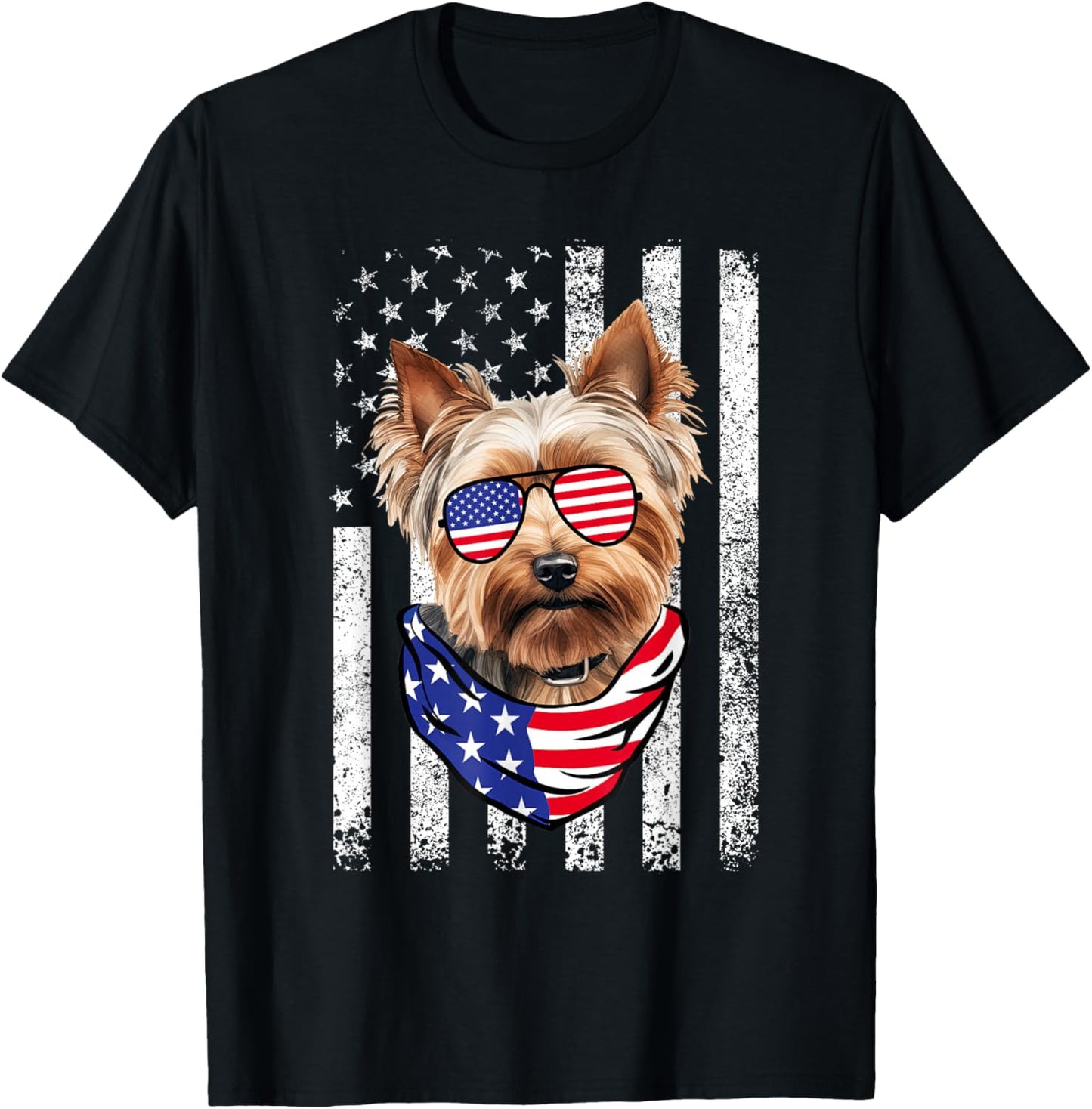 Yorkie American Flag USA Patriotic 4th of July T-Shirt - T-Shirt | Black