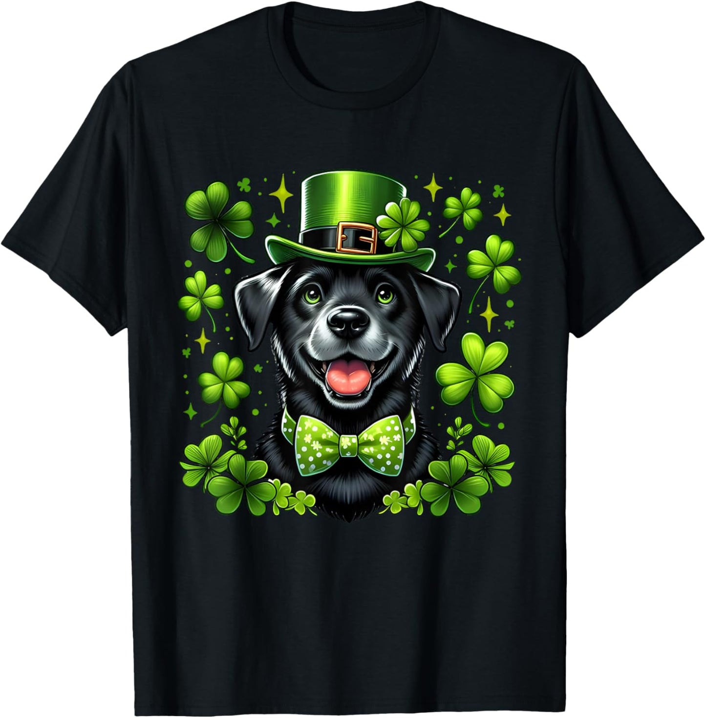 Happy St Patrick's Day Lab Black Labrador For Pet Dog Lover Women Kids T-Shirt - T-Shirt | Black