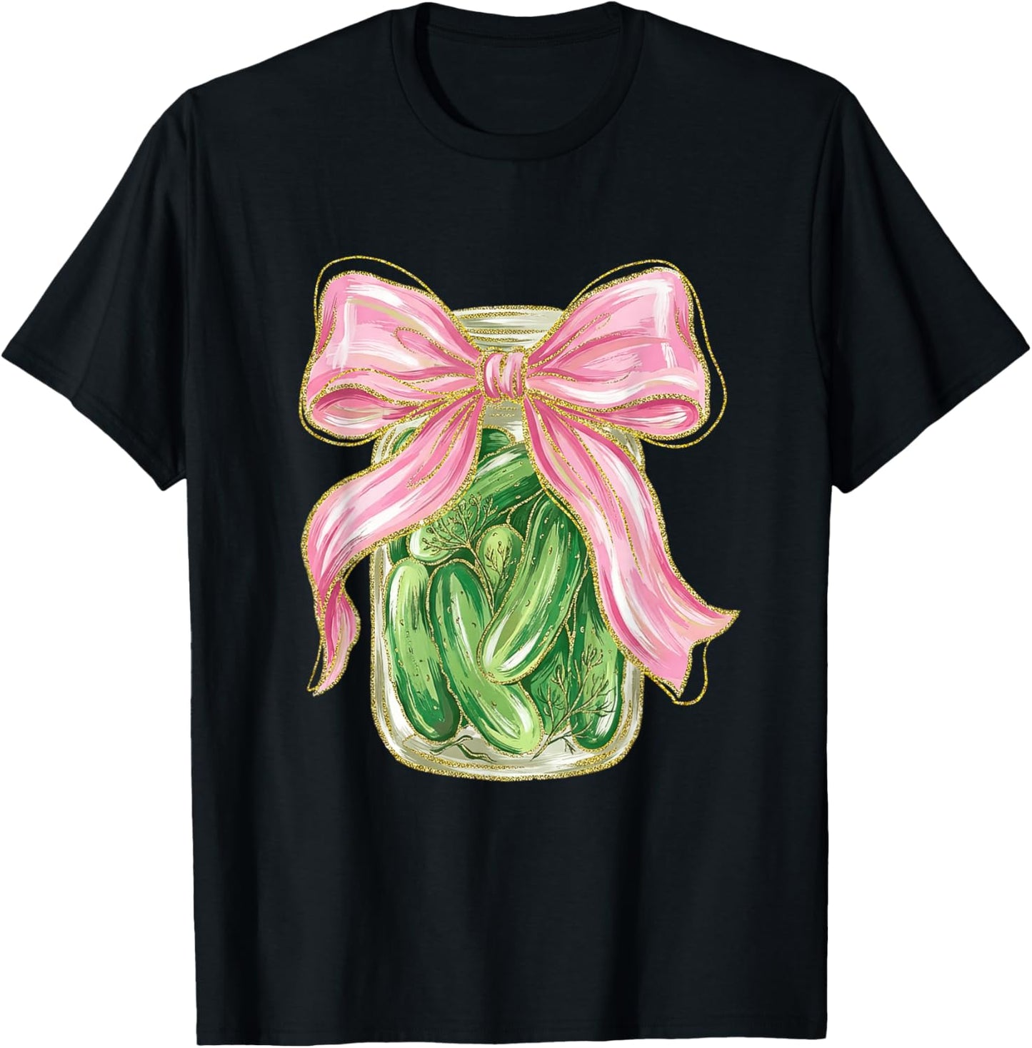 Canned Pickle Jar Coquette Bow Canning Season Cucumber Lover T-Shirt - T-Shirt | Black