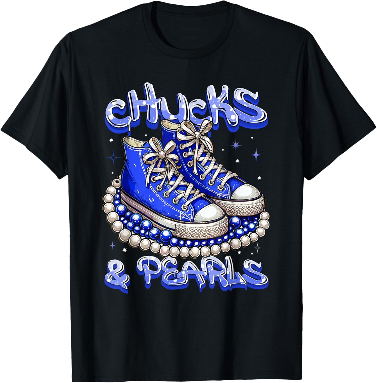 Blue Chucks And Pearls Women T-Shirt - T-Shirt | Black