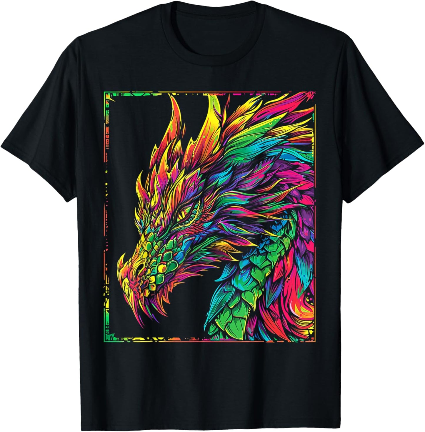 Dragon Abstract Colorful Scary Animal Art Graphic Dragon T-Shirt - T-Shirt | Black