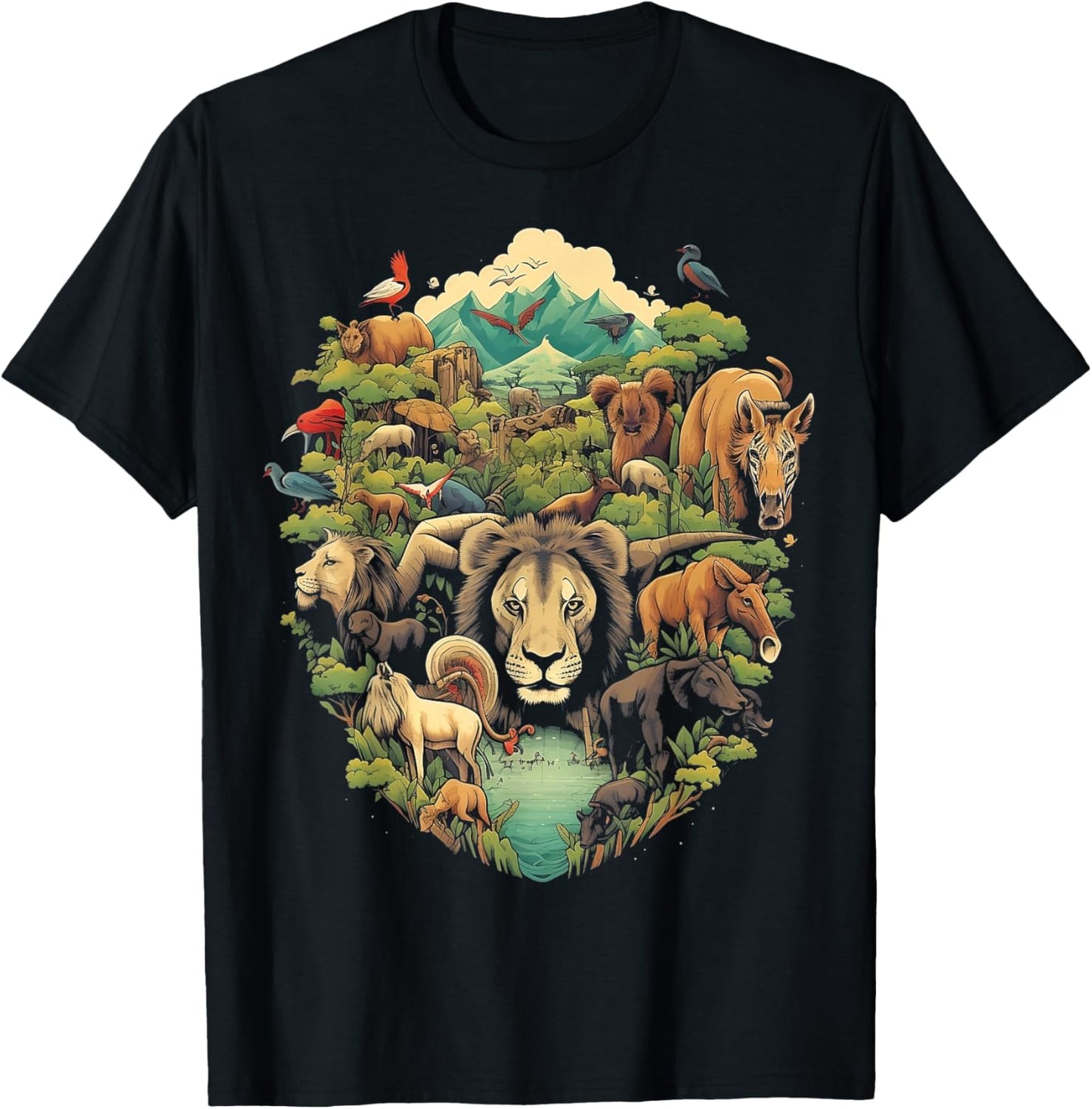 Animal Kingdom with a Variety of Animals in Their Natura T-Shirt - T-Shirt | Black