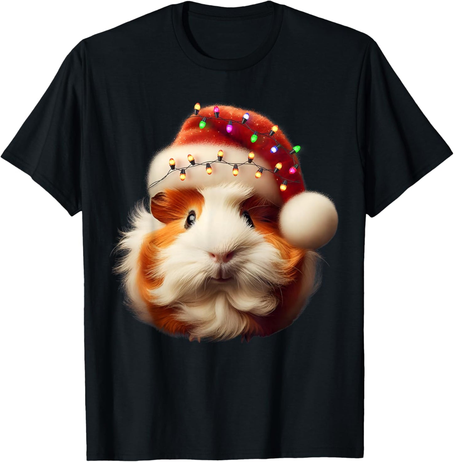 Funny Guinea Pig Christmas Reindeer Christmas Lights Pajama T-Shirt - T-Shirt | Black