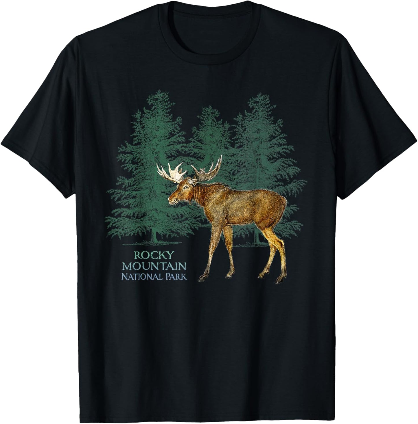 Rocky Mountain National Park Colorado Moose Trees T-Shirt - T-Shirt | Black