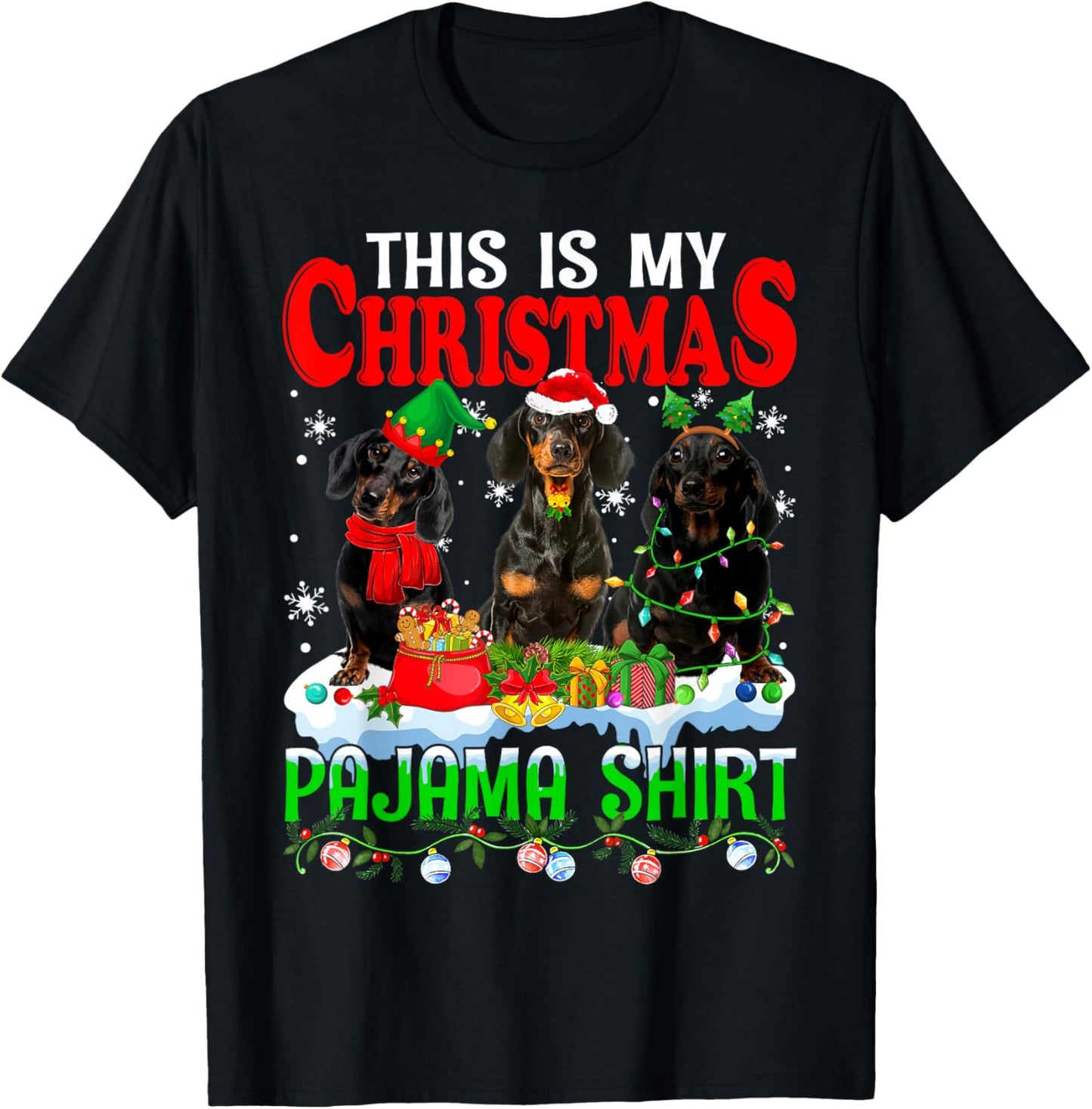This Is My Christmas Pajama Funny Dachshund Dog Lover T-Shirt - T-Shirt | Black