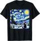 Christmas Van Gogh Starry Night Black Cat Santa Hat Xmas T-Shirt - T-Shirt | Black