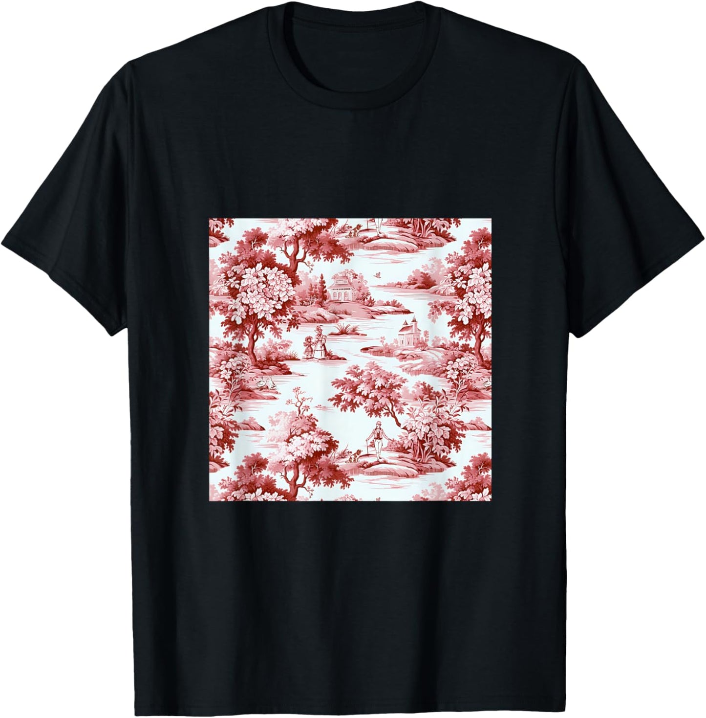 Toile de jouy ,red and white,vintage,nature art T-Shirt - T-Shirt | Black