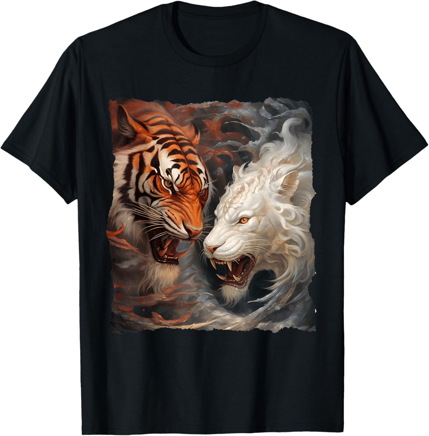 Majestätischer weißer Tiger und intensiver Tiger Fantasy Tattoo-Kunst T-Shirt - T-Shirt | Black