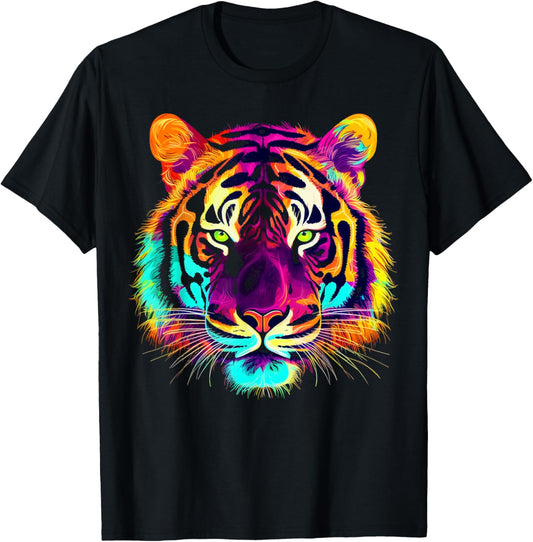 Tiger Artwork Zoo Colourful Animal Tiger T-Shirt - T-Shirt | Black