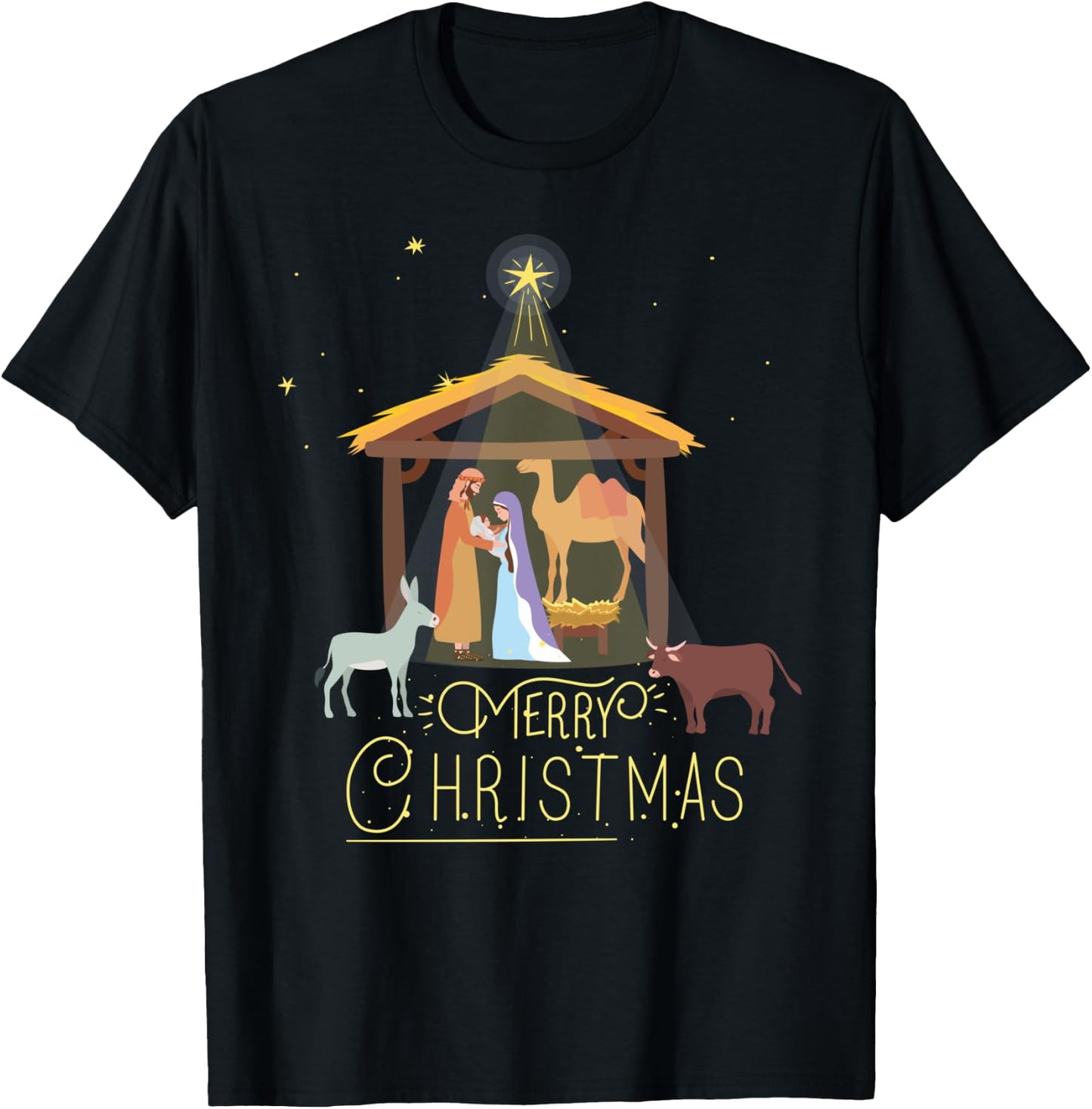 Merry Christmas - Nativity Scene North Star - Baby Jesus T-Shirt - T-Shirt | Black