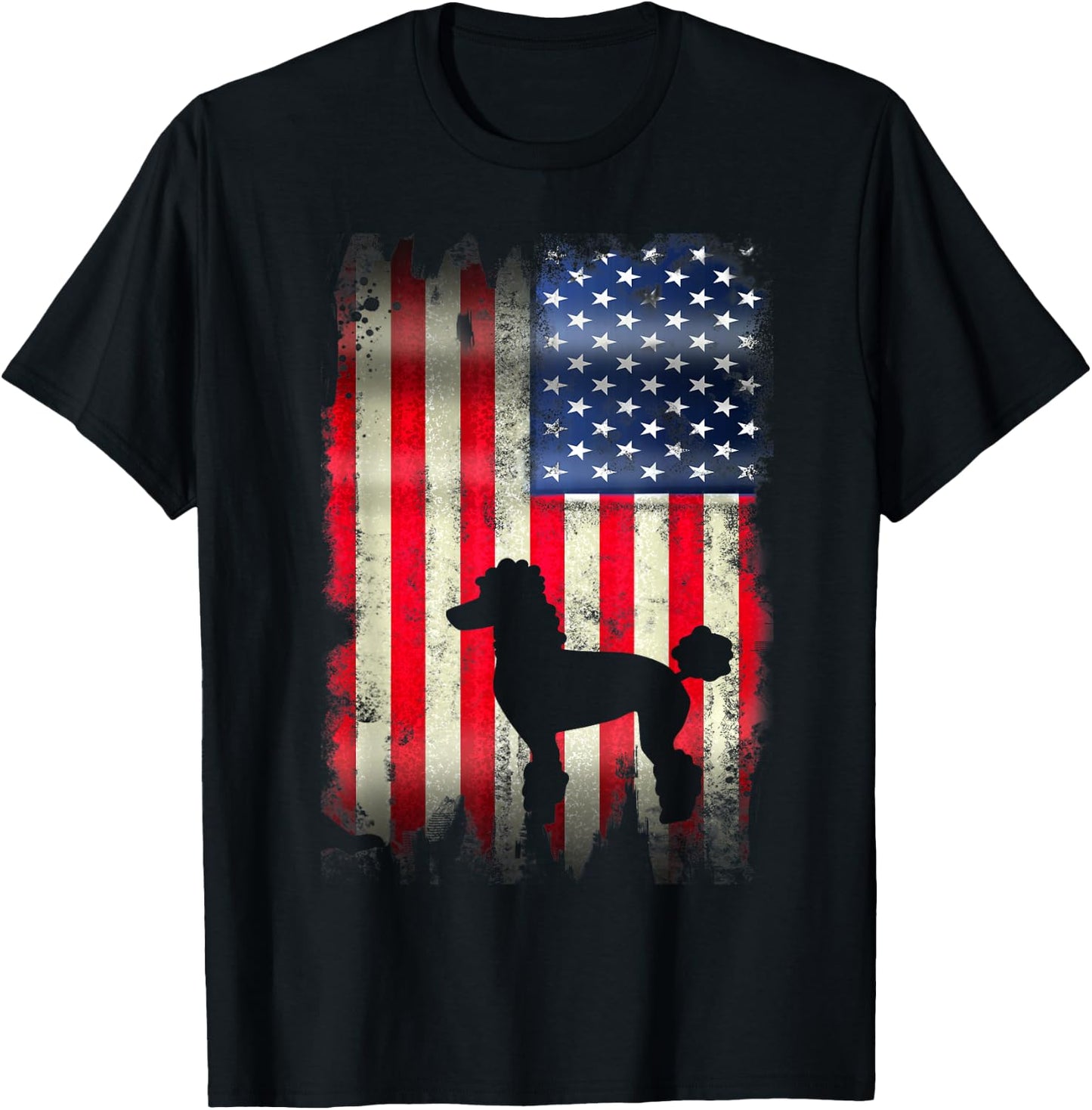 Poodle Dog USA American Flag 4th of July Patriotic Gift Women Kids Men T-Shirt - T-Shirt | Black